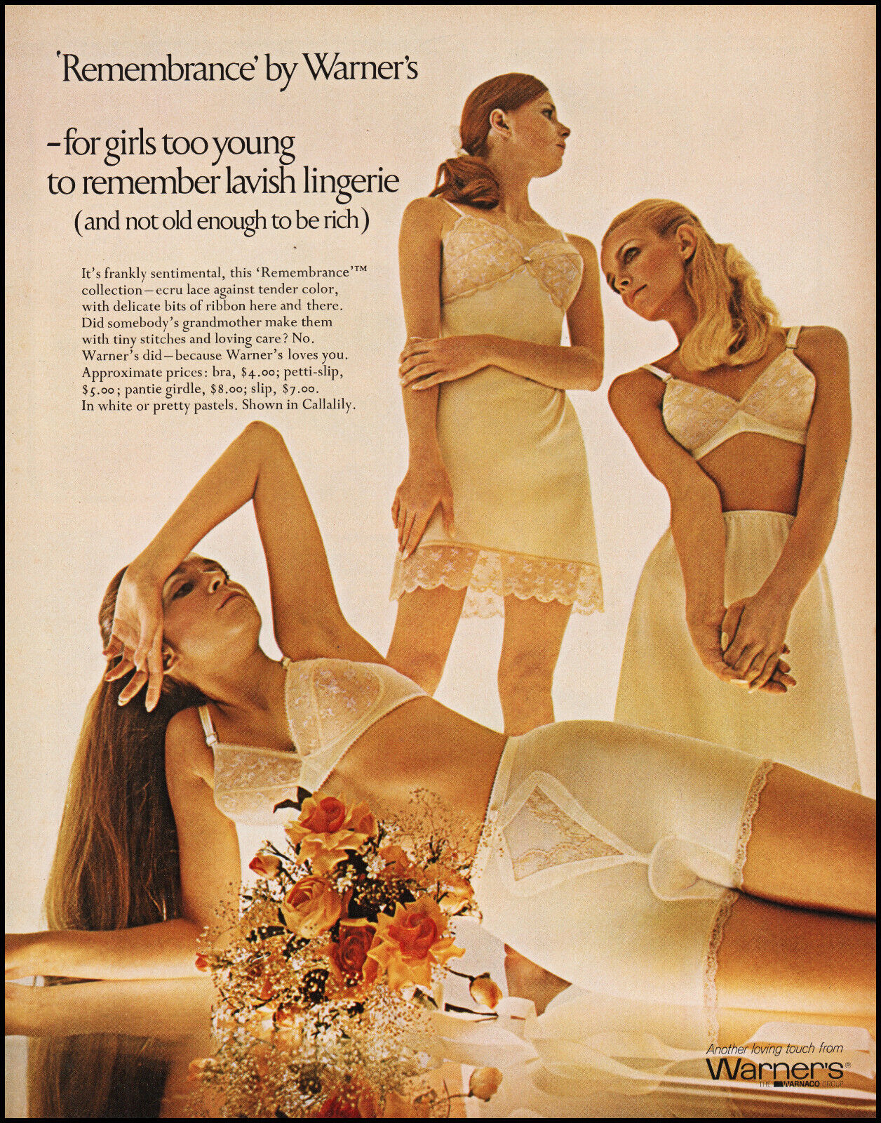 1969 Warner\'s Lingerie 3 scantily cld women retro photo print ad L83