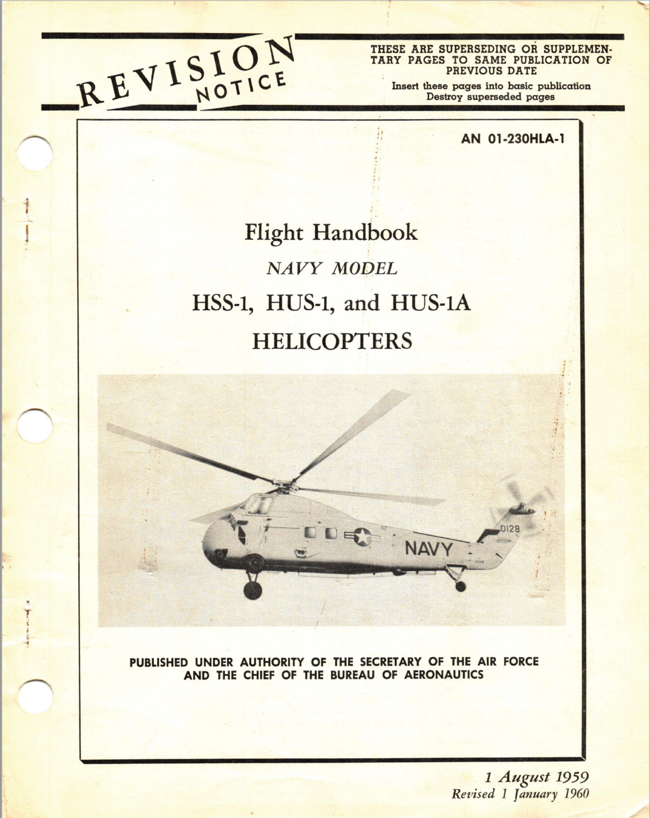 104 Page 1959 1960 Navy HSS-1 Seabat HUS-1 HUS-1A Seahorse Flight Handbook on CD