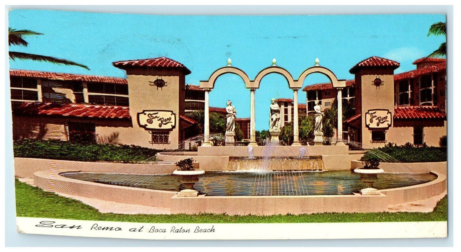 1974 View Of San Reno Statue Fountain At Boca Raton Beach Florida FL Postcard