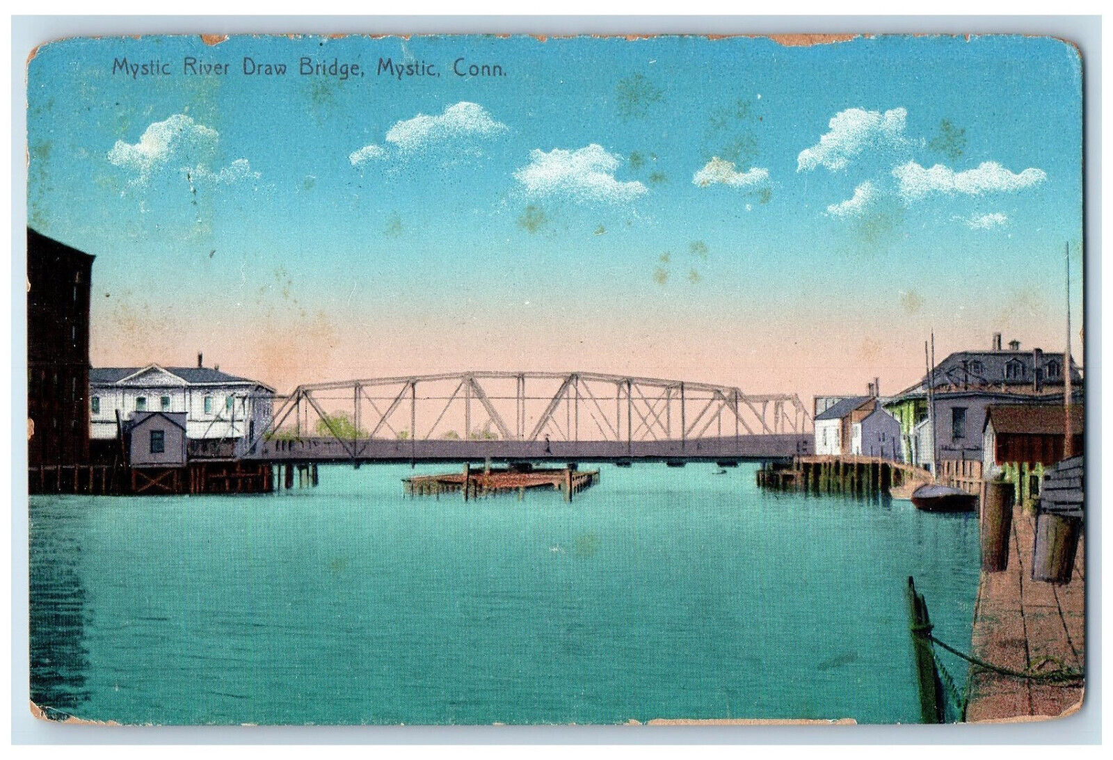 1912 Mystic River Draw Bridge Mystic Connecticut CT Noank CT Postcard