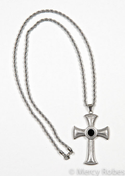 New Pectoral Cross w/Chain (SBATS002 S-B), Black Stone, 40\