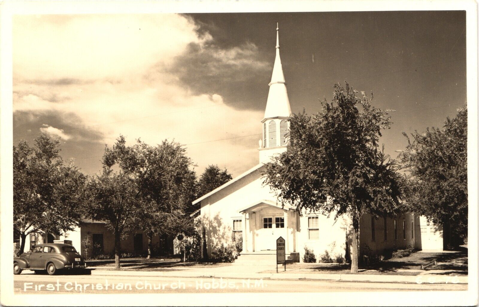 1st CHRISTIAN CHURCH antique real photo postcard rppc HOBBS NEW MEXICO NM 1940s