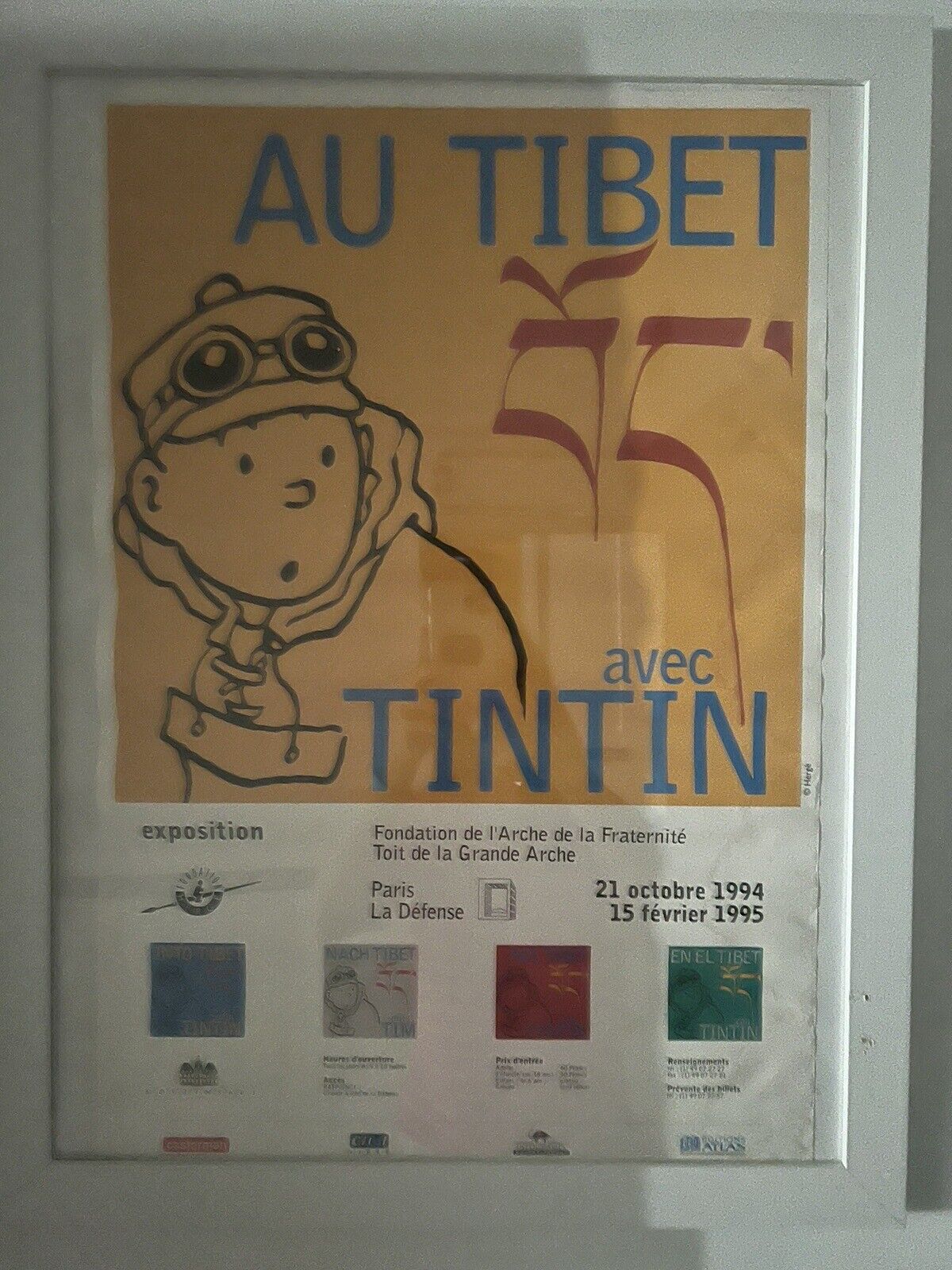Poster Rare Tintin Au Tibet Gold Out Of Print 15.5x23.5” Herge Vintage Unframed