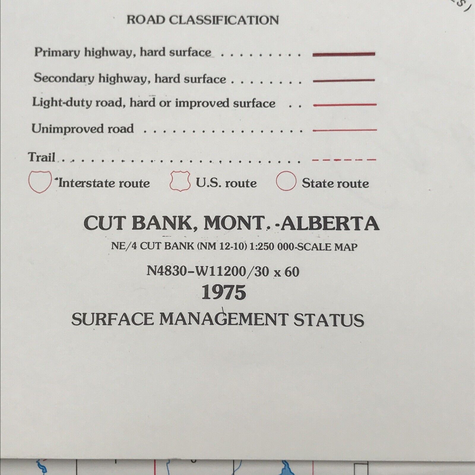 1975 Cut Bank MT Montana Alberta Quadrangle 1:100K Scale Map Planimetric BLM