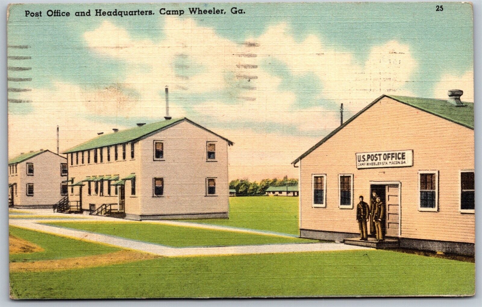 Vtg Macon Georgia GA Camp Wheeler Post Office & Headquarters 1940s Postcard