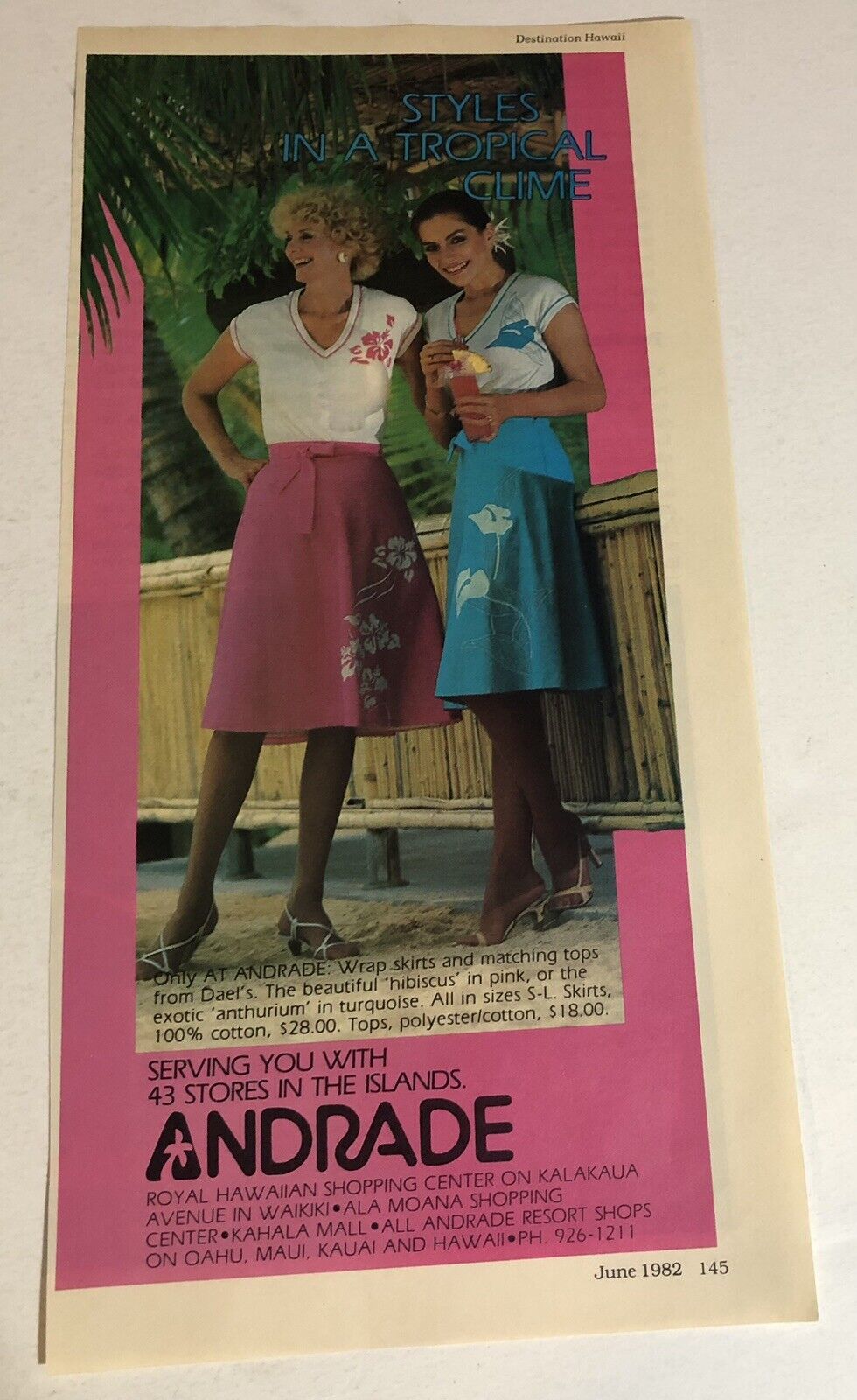 1982 Andrade Hawaii Vintage Print Ad Advertisement pa15