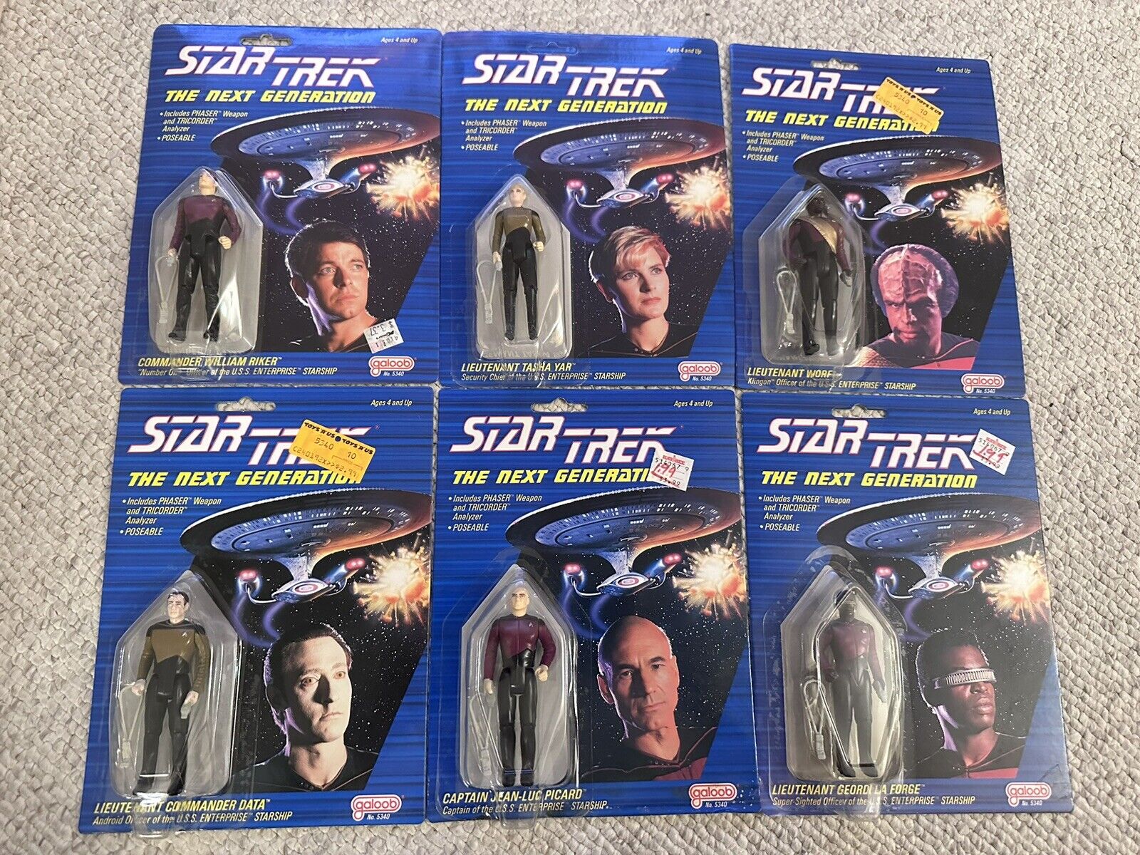 Galoob Star Trek TNG  Set Of 6 Data Picard Worf Riker MOC