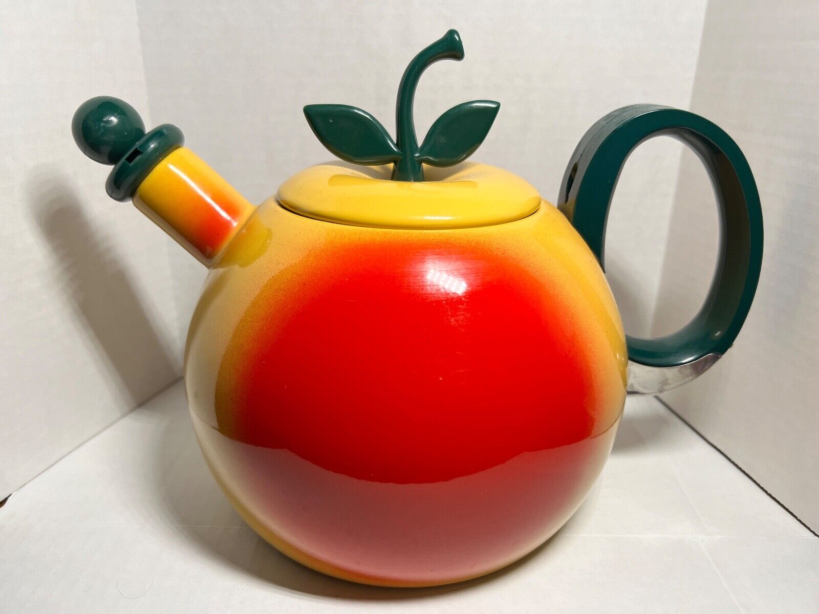 Vintage 1970\'s COPCO Enameled Metal Peach Tea Pot Kettle w/Lid
