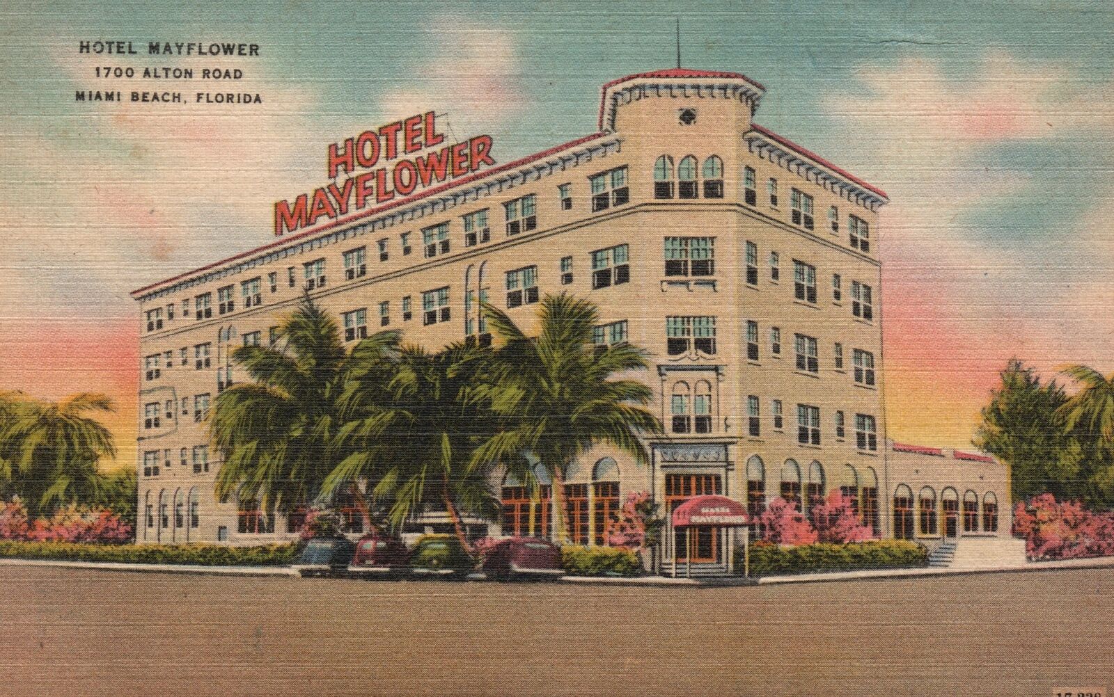 Vintage Postcard 1947 Hotel Mayflower Alton Road Palms Miami Beach Florida FL