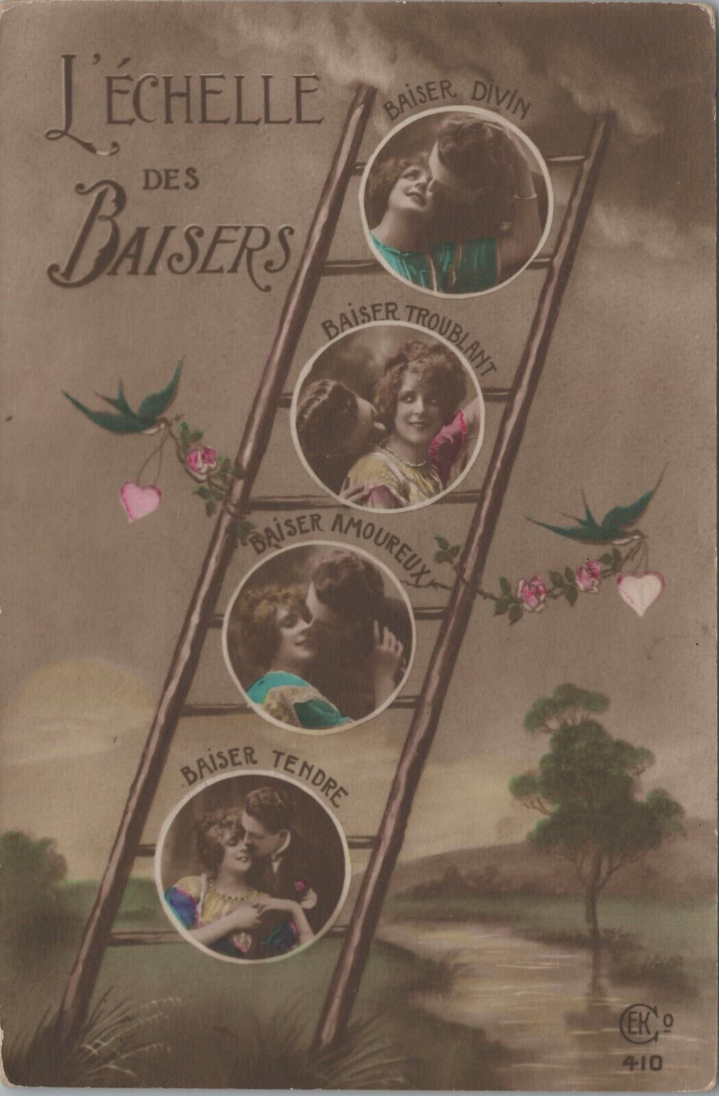 Fantasy Ladder of Kisses Tender Loving Disturbing Divine French c1910s N430