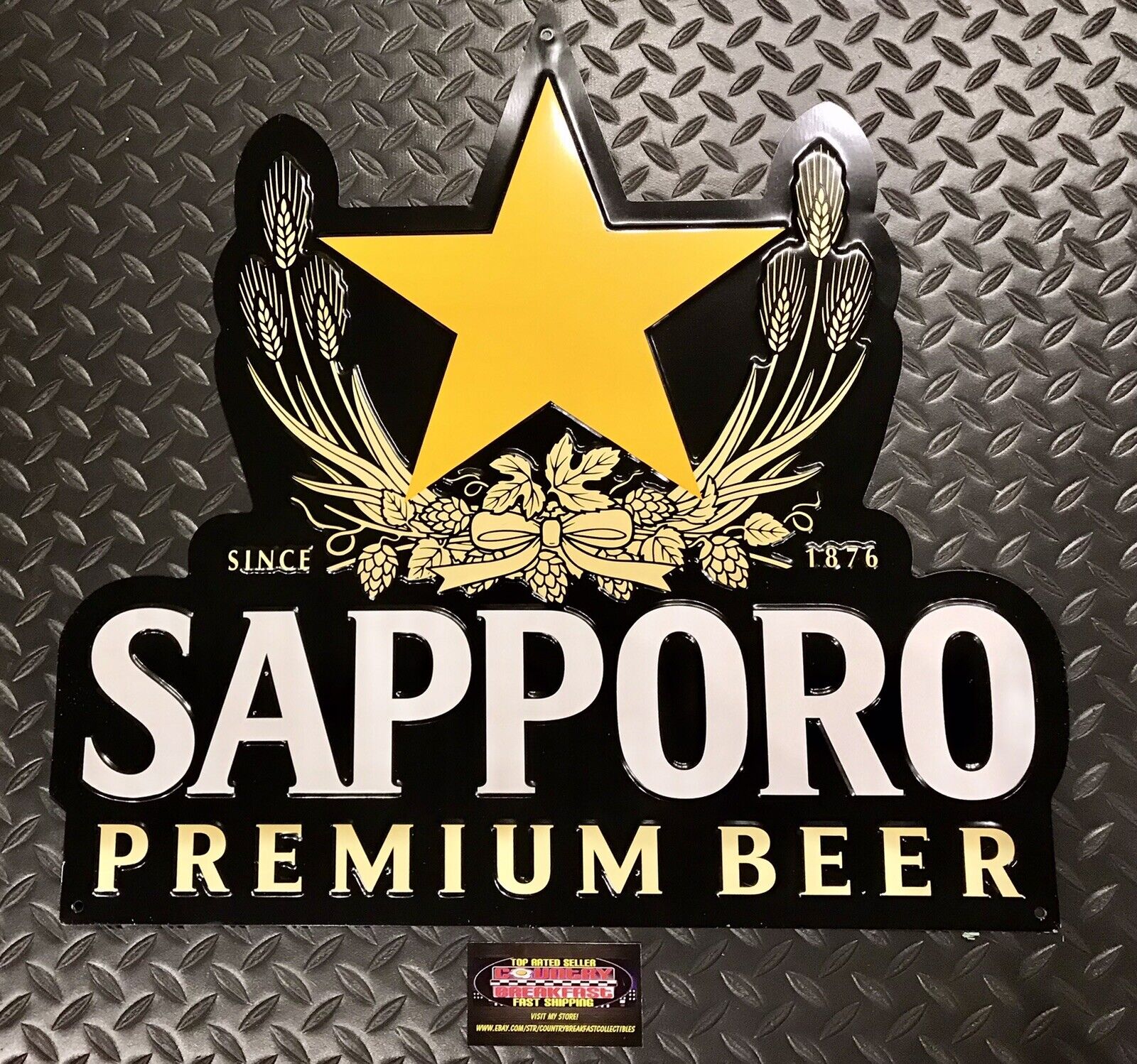 Sapporo Japanese Premium Beer Logo Metal Beer Sign 21x20” - New