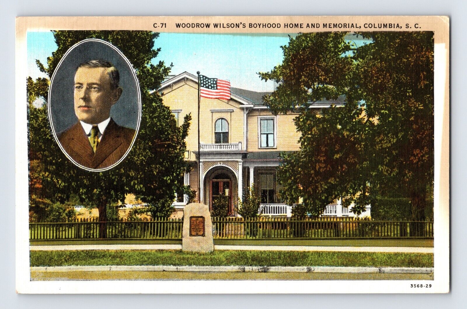Postcard South Carolina Columbia SC Woodrow Wilson Home Linen 1940s Unposted