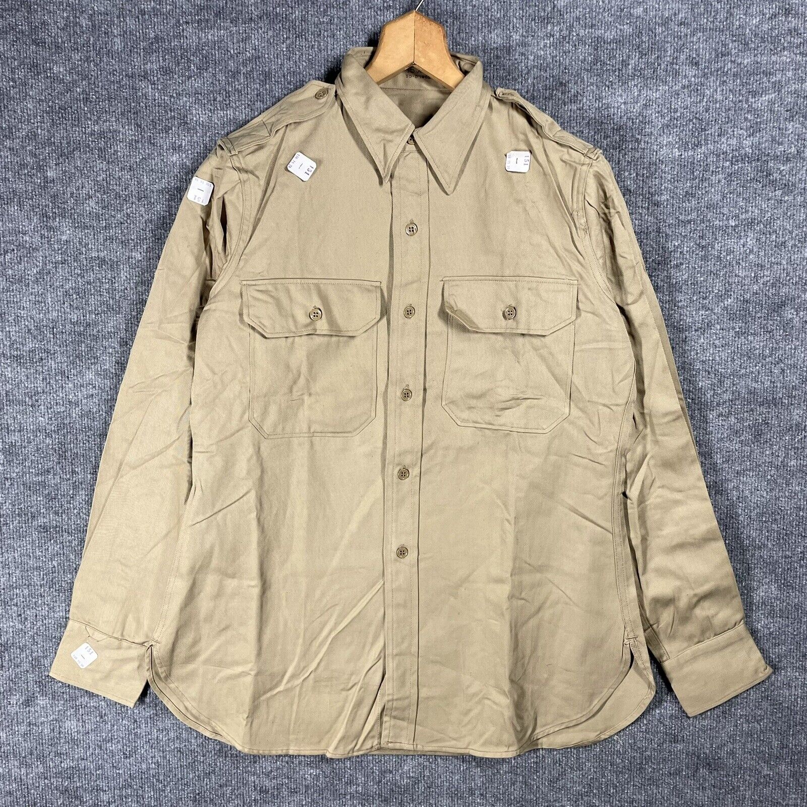VINTAGE 40s WWII Khaki Uniform Shirt Size 15 DEADSTOCK NOS Cotton Field Utility