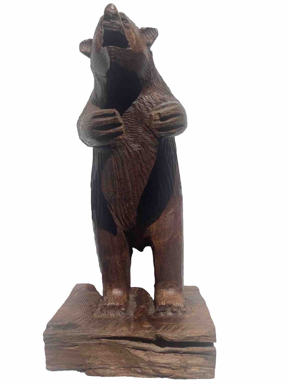 Grizzly Bear Standing Hand Carved Wooden 7” Tall Wood Arms Out Upright Folk Art