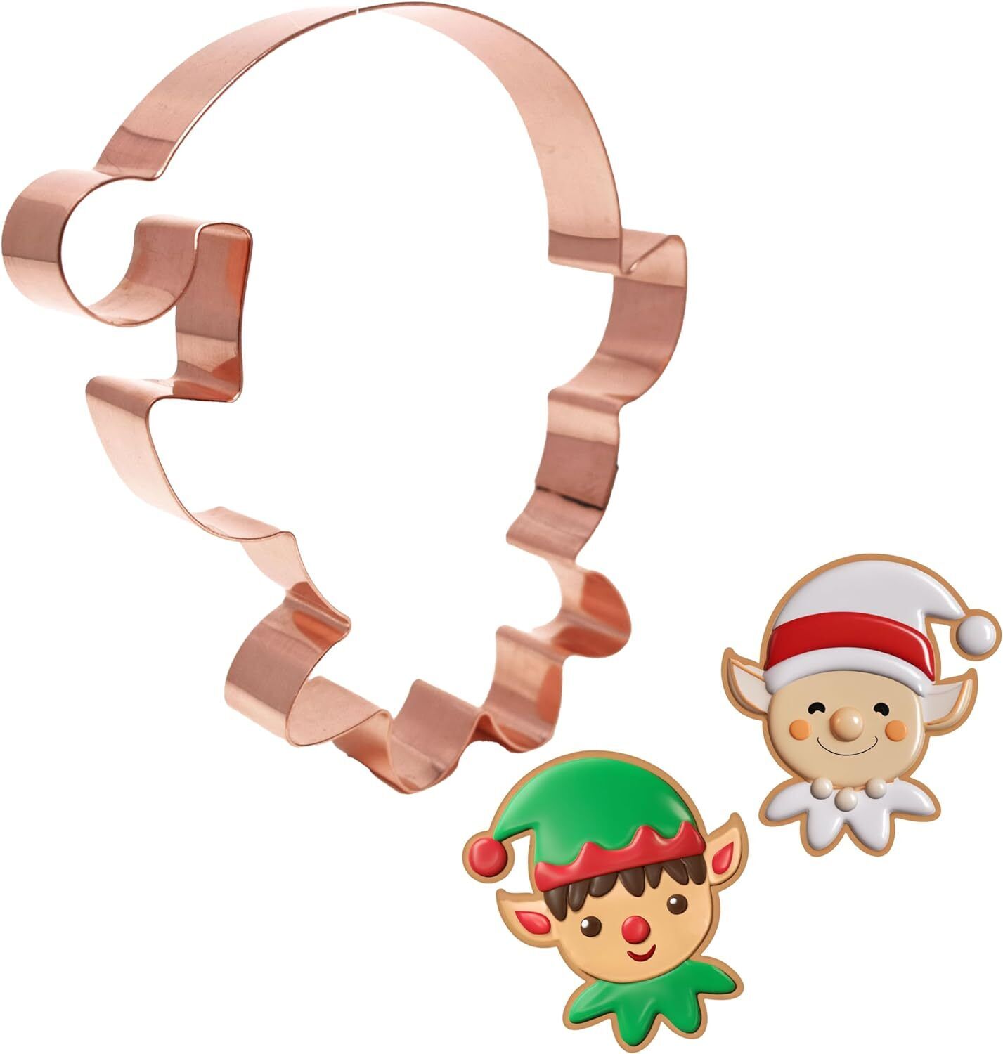Cute Christmas Elf Face Cookie Cutter 4 x 4.5 inches - Handcrafted Copper 
