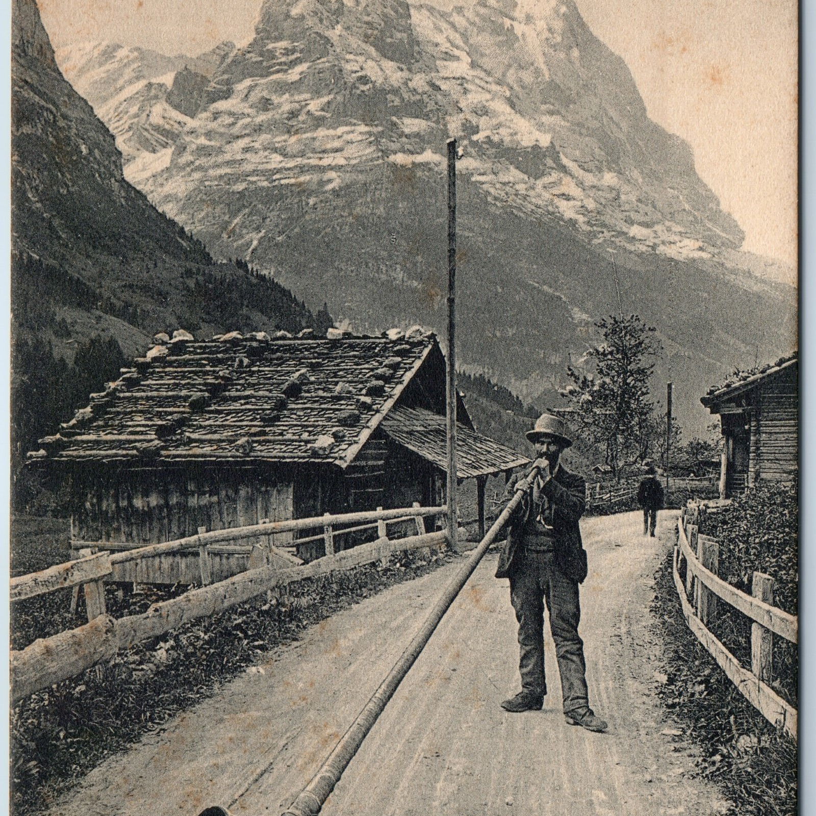 c1910s Switzerland Alphornblaser Player of Alphorn Mountain Collo Photoglob A207