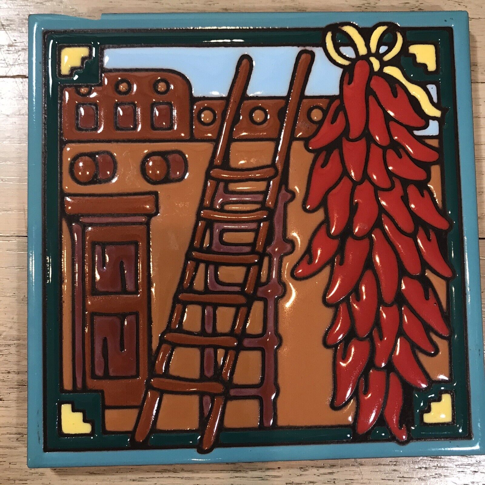 Earthtones Hand N Hand Designs Tile Chili Ristra with Pueblo 6x6\