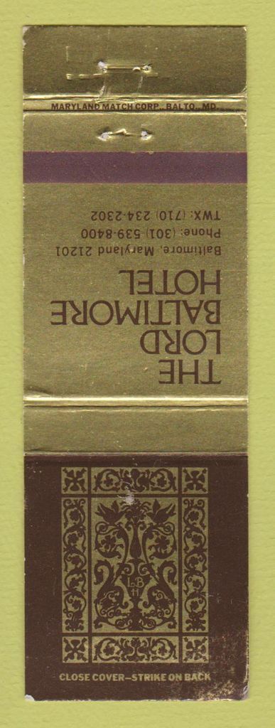Matchbook Cover - Lord Baltimore Hotel Baltimore MD