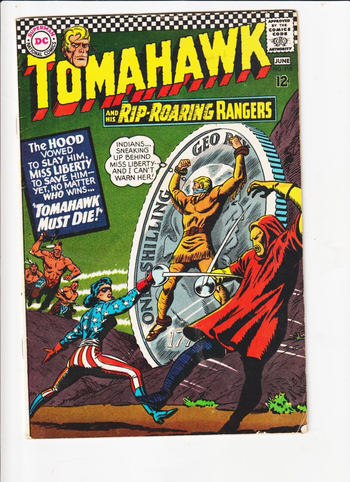 Tomahawk #110- D.C. WESTERN COMIC 1965/MISS LIBERTY + THE HOOD