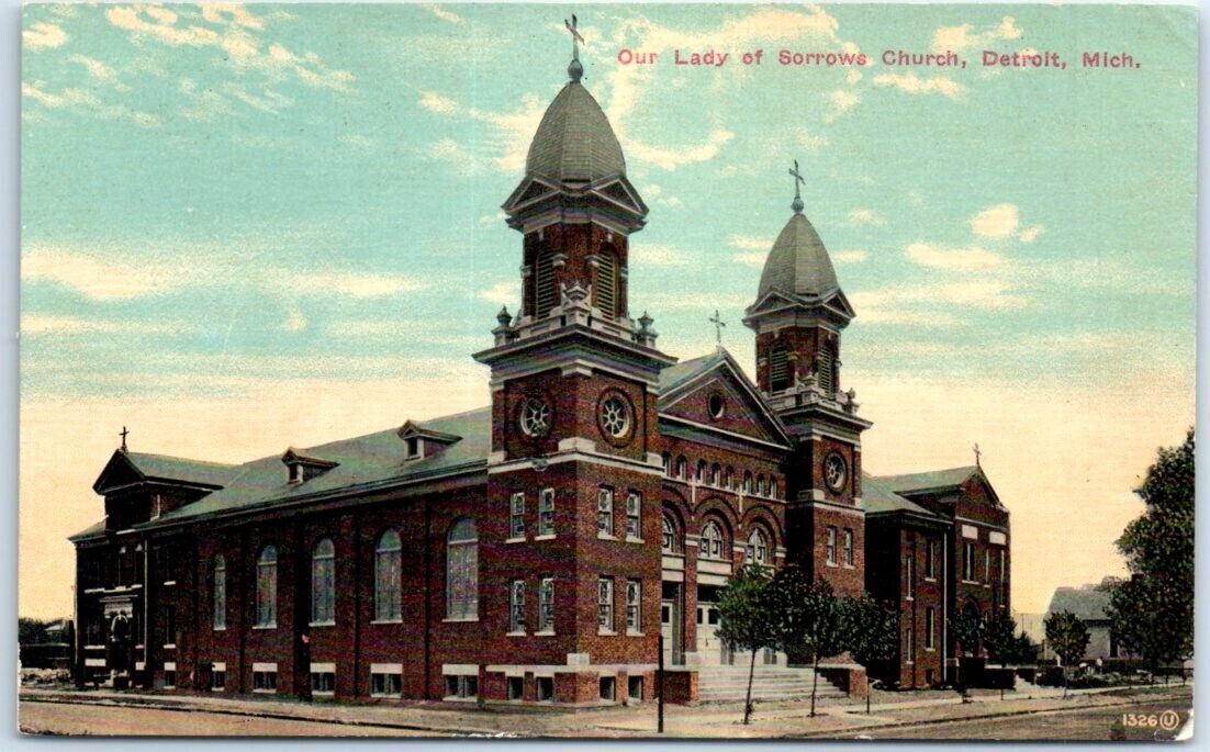 Postcard - Our Lady of Sorrows Church - Detroit, Michigan