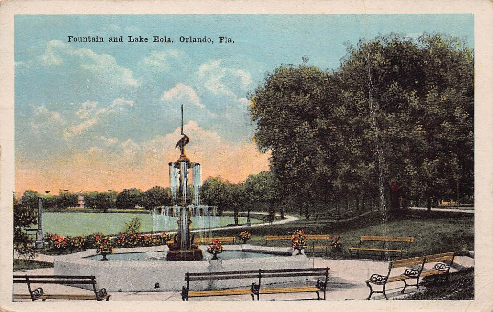 Orlando FL Florida 1920s Downtown Sink Hole Lake Eola Fountain Vtg Postcard P3