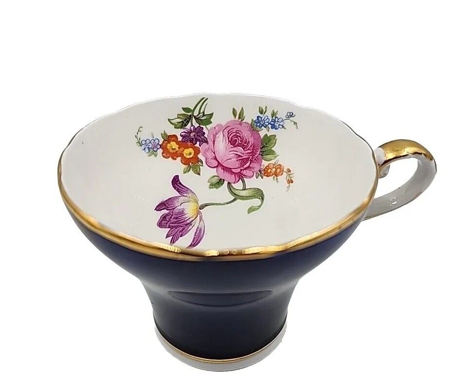 Aynsley Royal Blue Teacup  Gold Trim Floral Pattern 2.25\