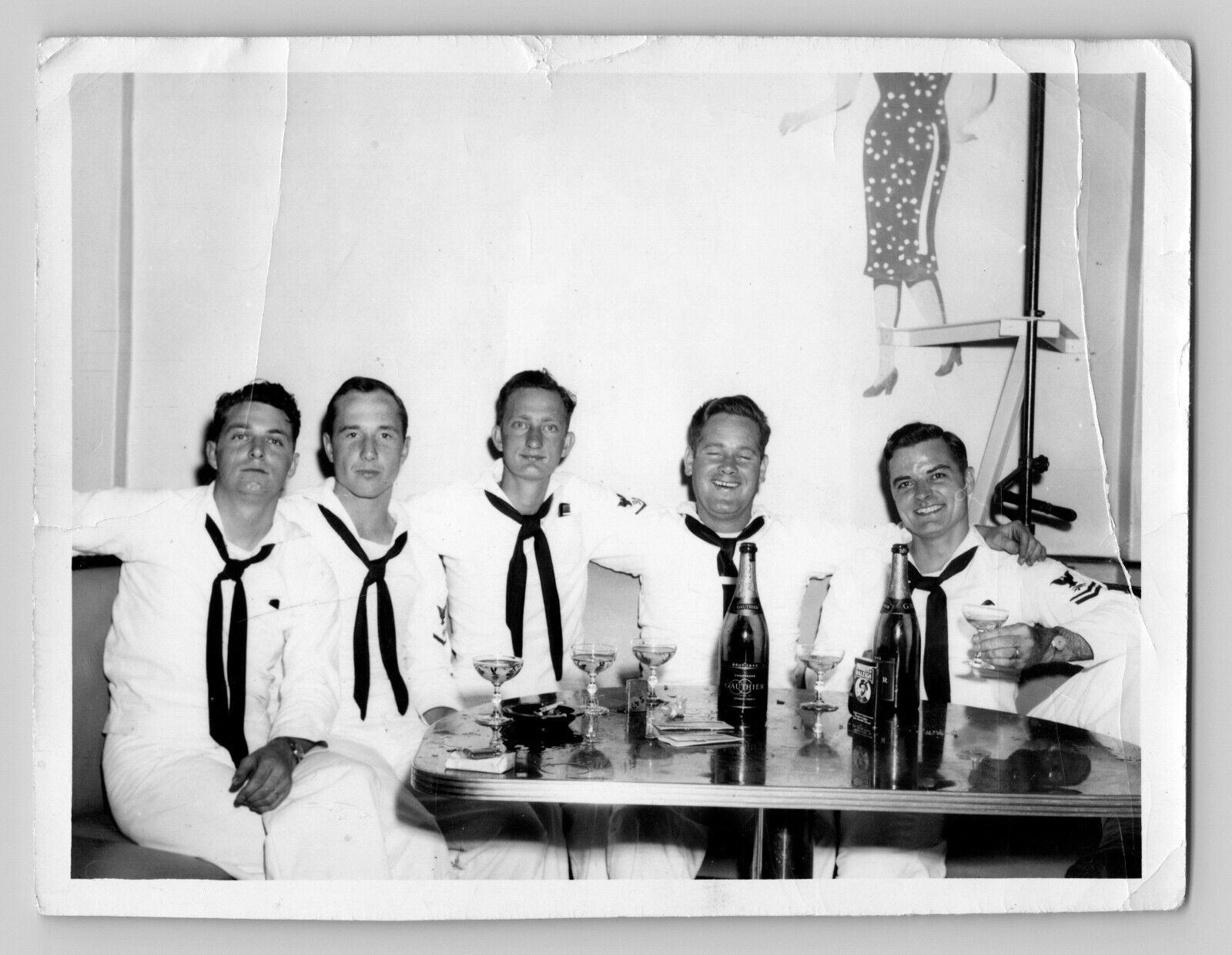 Vintage 1951 Photo of US Service Members Drinking in Yokosuka, Japan 3.5x5