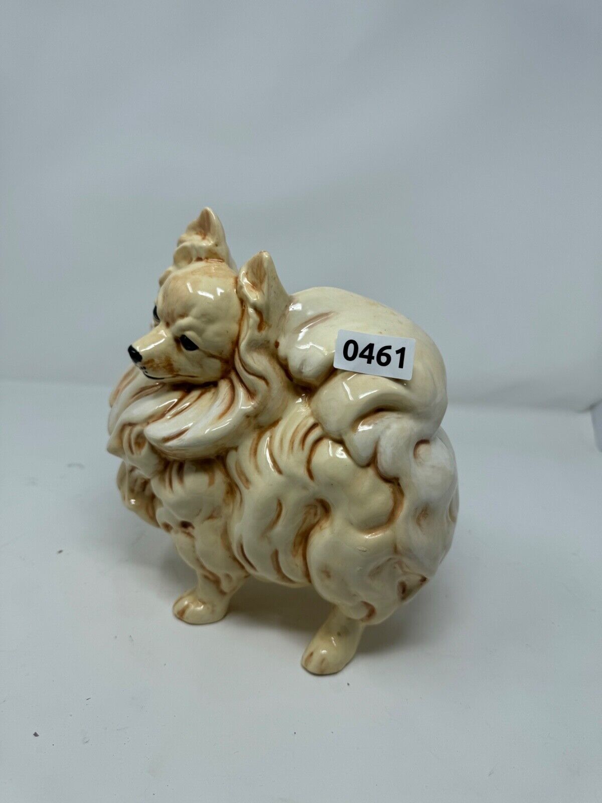 Vintage Pomeranian Dog Glazed Ceramic Mold Hand Painted Pottery Statue