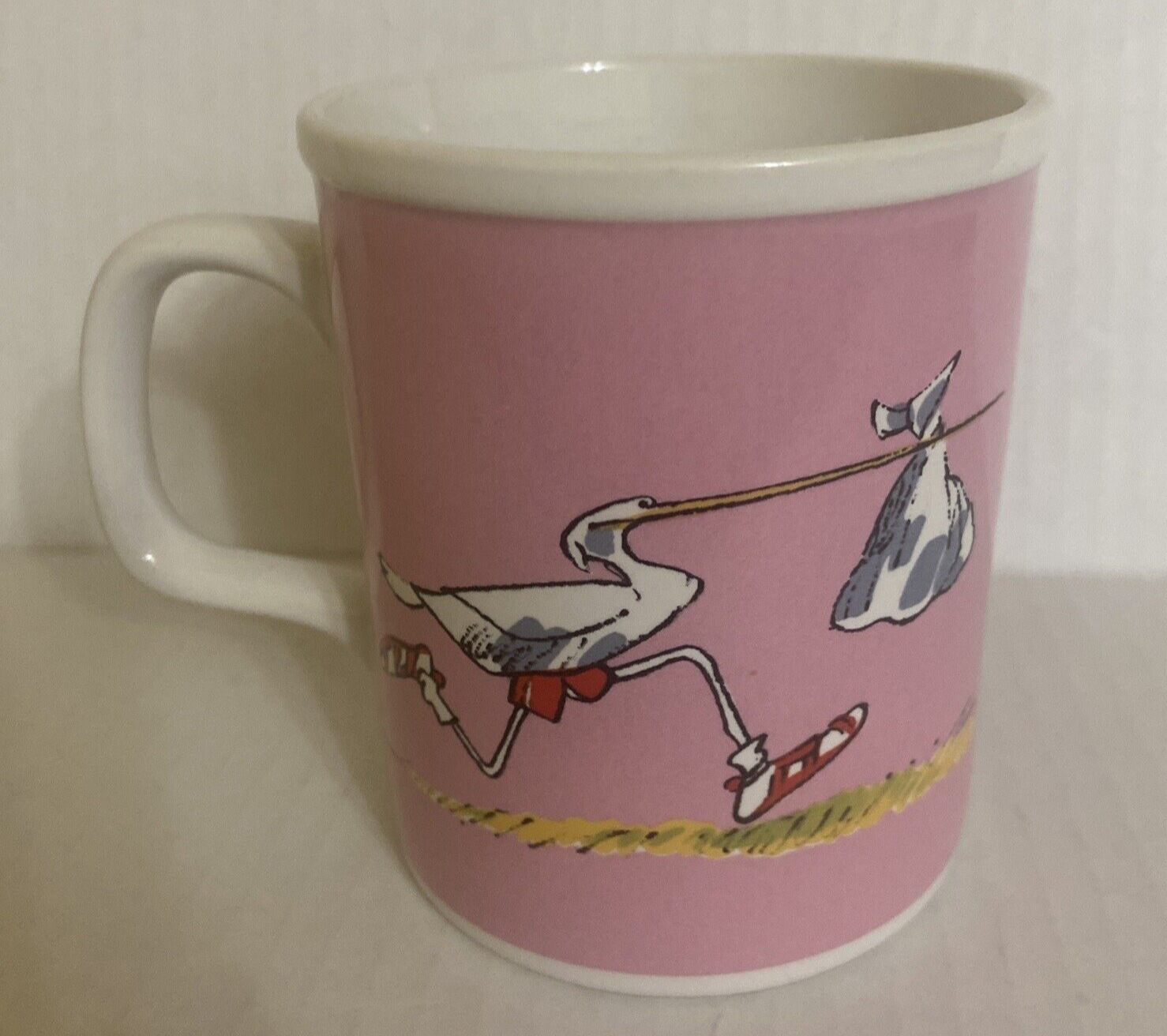 Vintage Enesco Imports Co. BEARD & MCKIE 1985 Pink Stork ba.by Coffee Cup