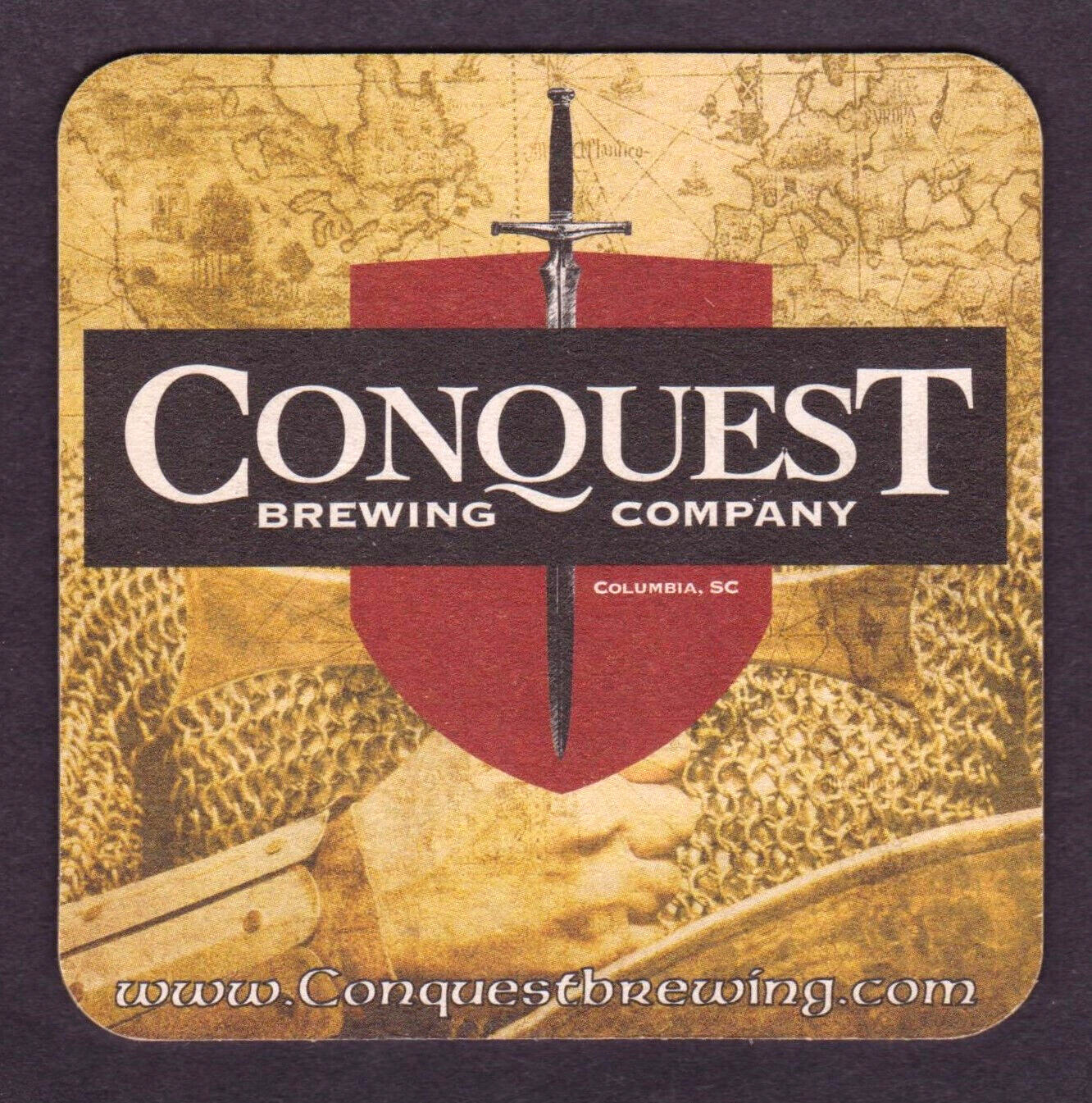 6 Same CONQUEST Brewing Co. Columbia SC Coasters Medieval Micro Brewery ~ CLOSED