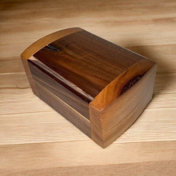 Handmade Signed Artisan Wooden Trinket Treasure Keepsake Box Rectangle Brown