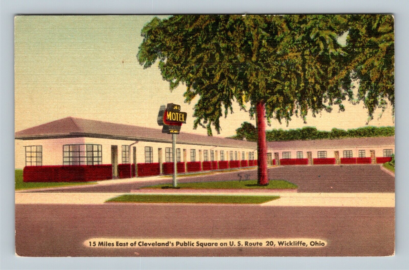Wickliffe OH, J&L Motel, Advertising US Route 20,  Ohio Vintage Postcard