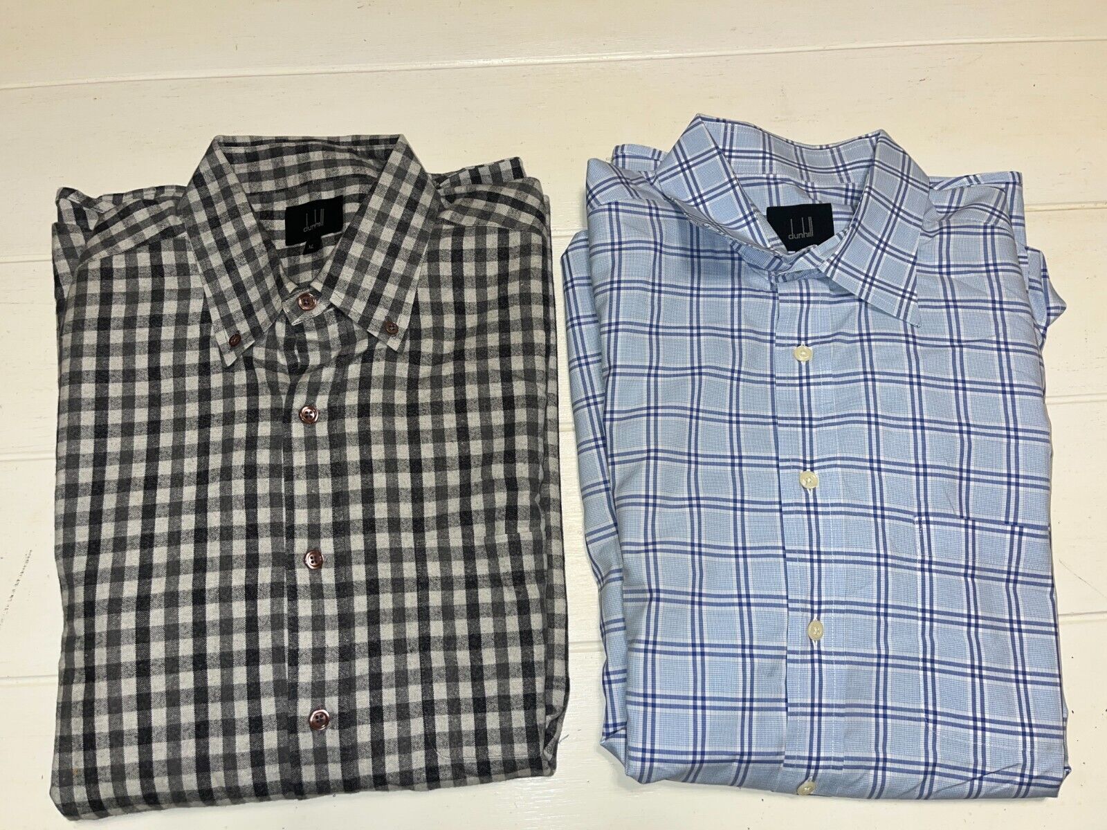 Judd\'s Lot of 2 Excellent Dunhill Dress Shirts Squared Pattern Men\'s XL Size