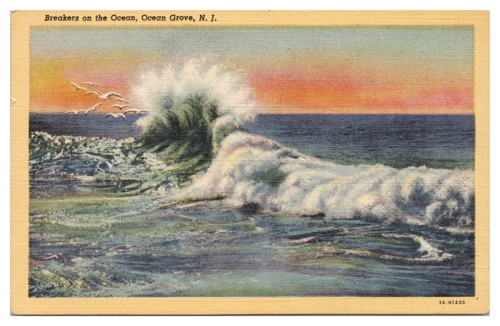 Vintage Breakers on the Ocean Ocean Grove NJ Postcard Stamp Unposted Linen