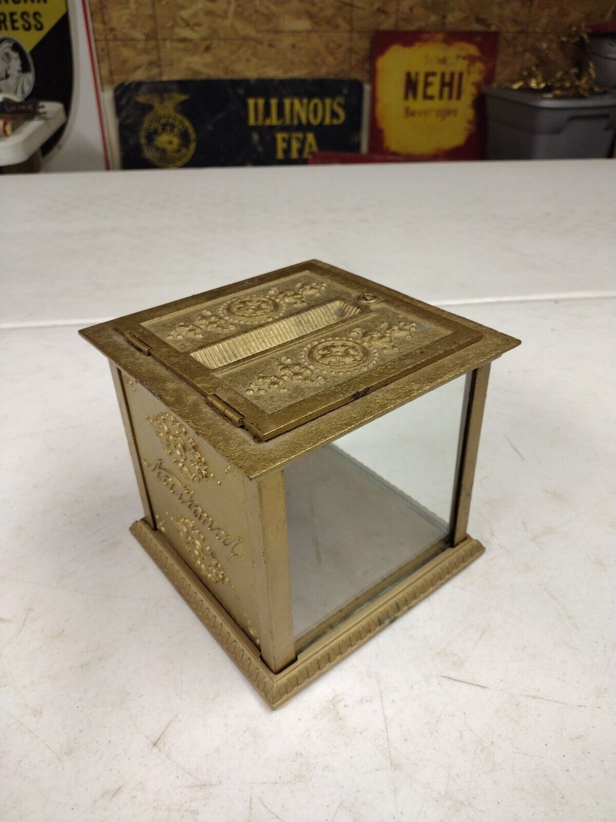 Antique Gold Color National Cash Register Receipt Box No Key