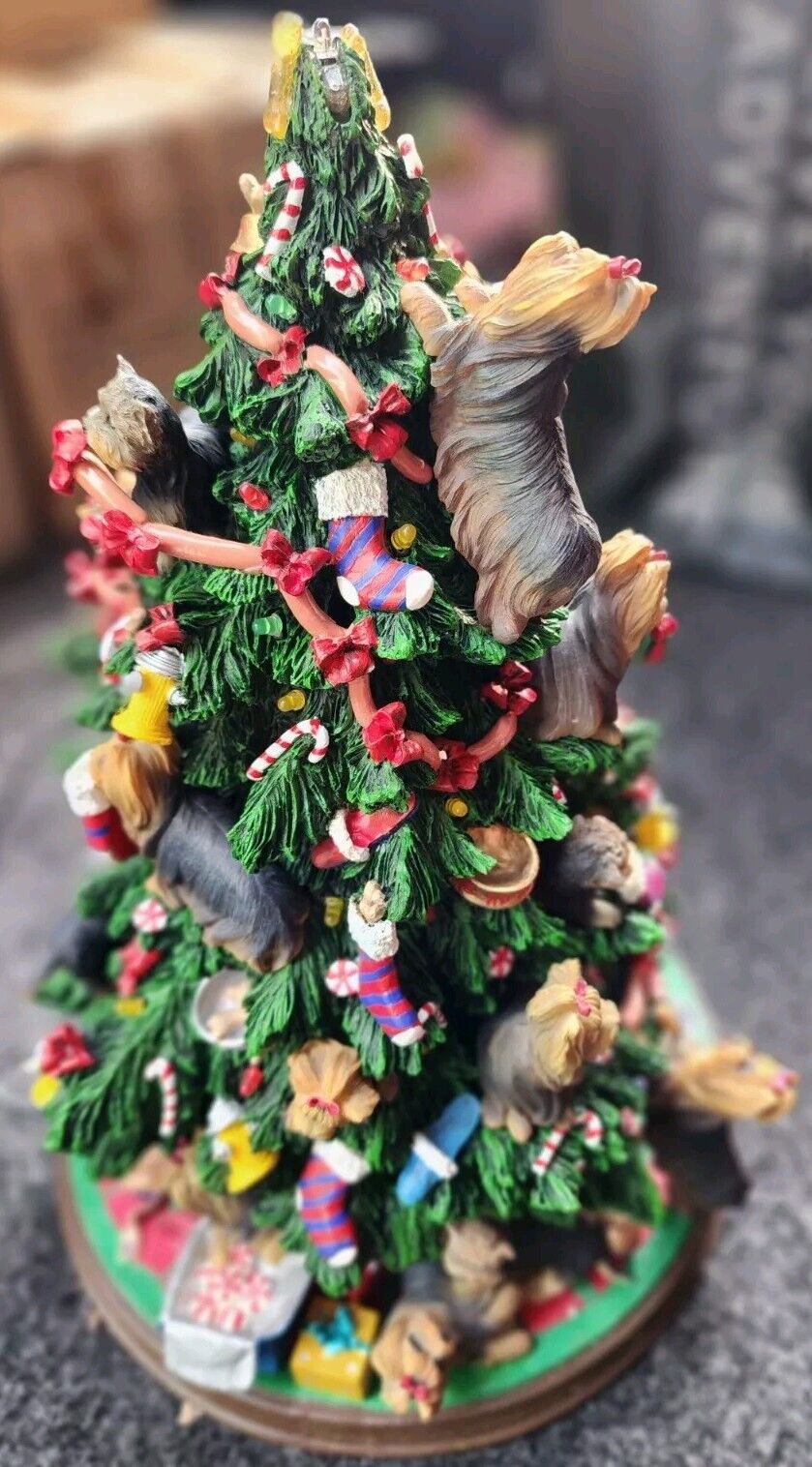 Danbury Mint Yorkie Yorkshire Terrier Dog Christmas Tree Lighted Figurine