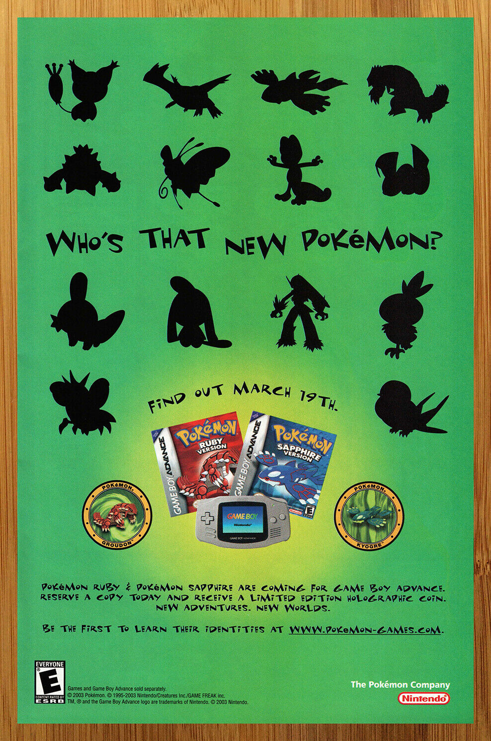 2003 Pokemon Ruby/Sapphire GBA Print Ad/Poster Authentic Official Promo Art