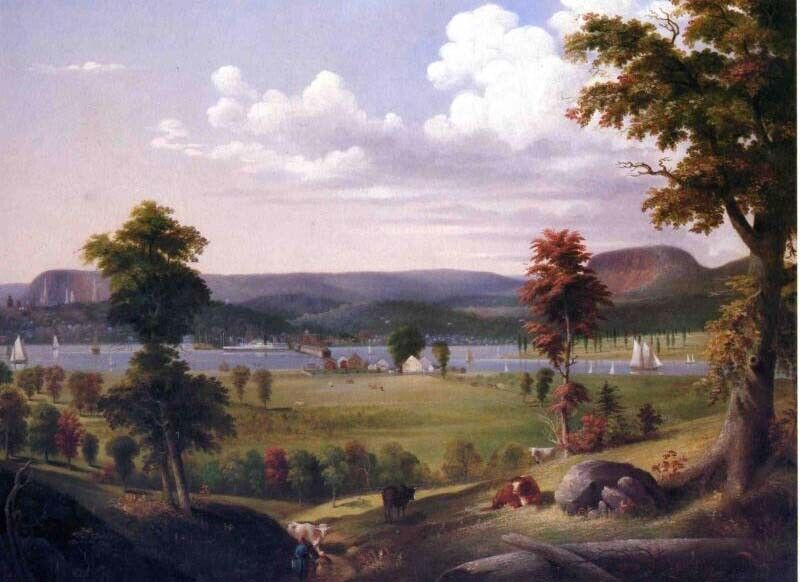Oil George-Henry-Durrie-Summer-Landscape-Near-New-Haven-View-from-East-Haven art