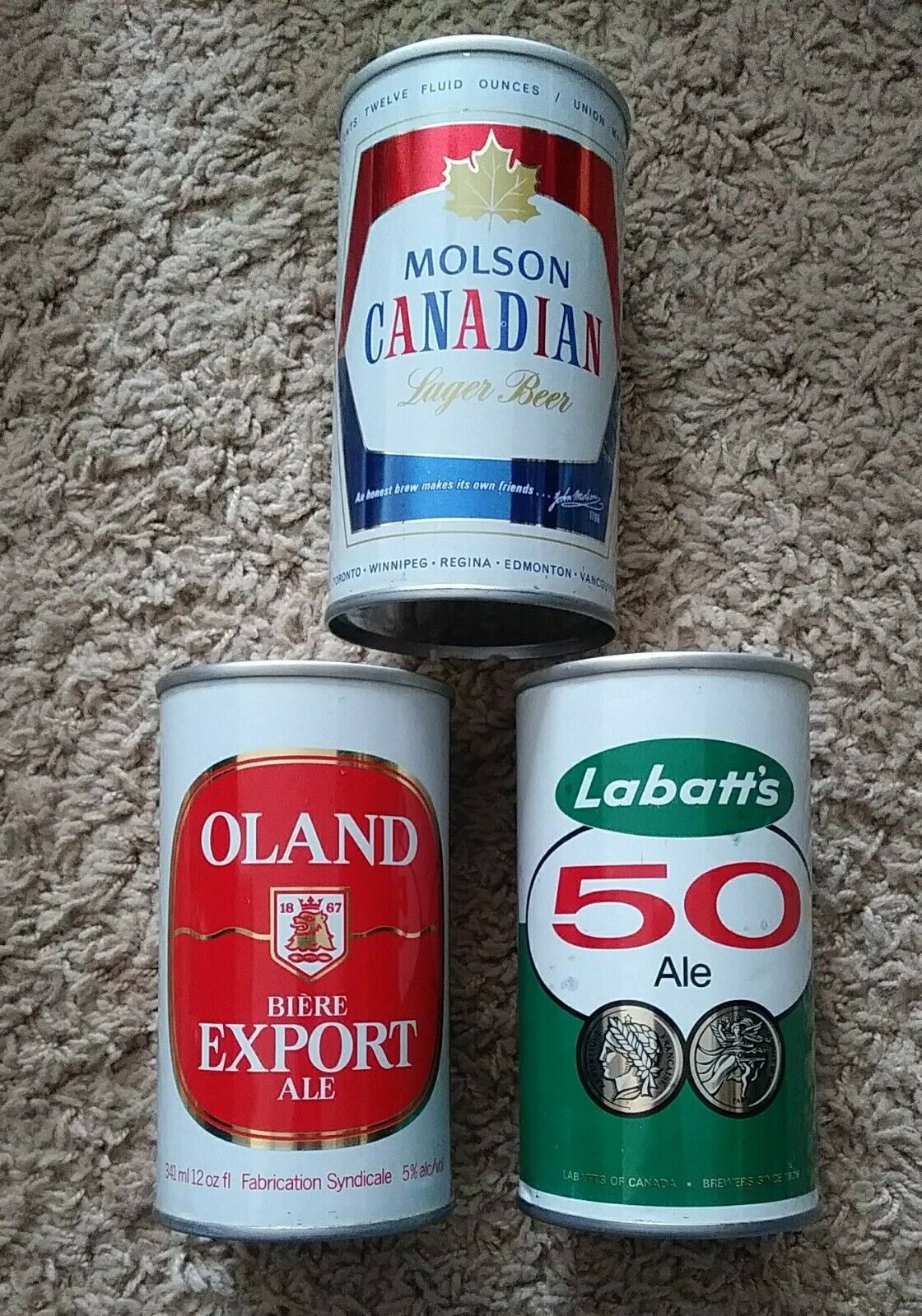 3 DIFFERENT EMPTY CANADIAN BEER CANS Straight Steel MOLSON - OLAND - LABATTS 50