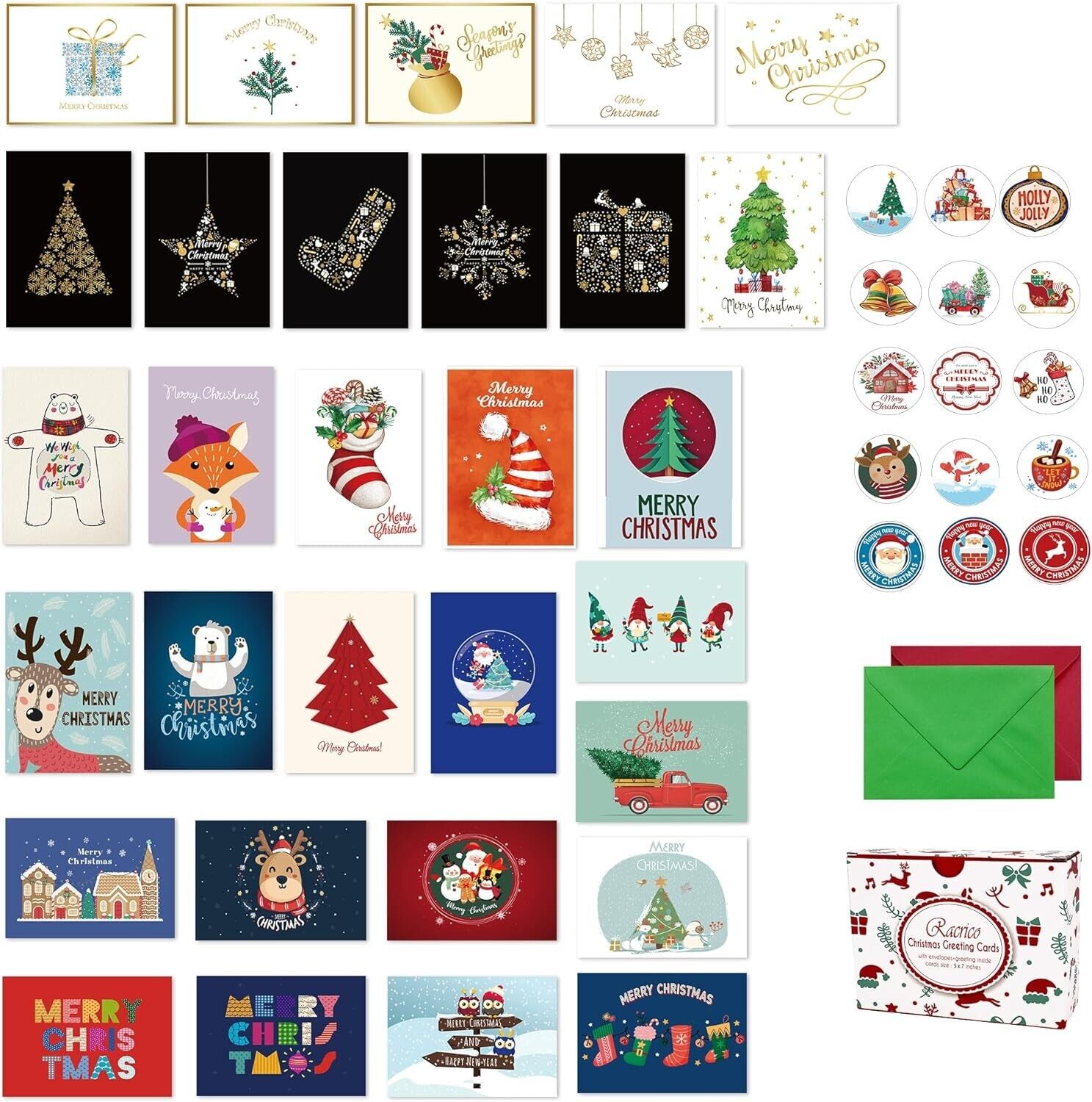 30 Unique Christmas Cards Christmas Cards Boxed With Envelopes 5X7 Inch Merry