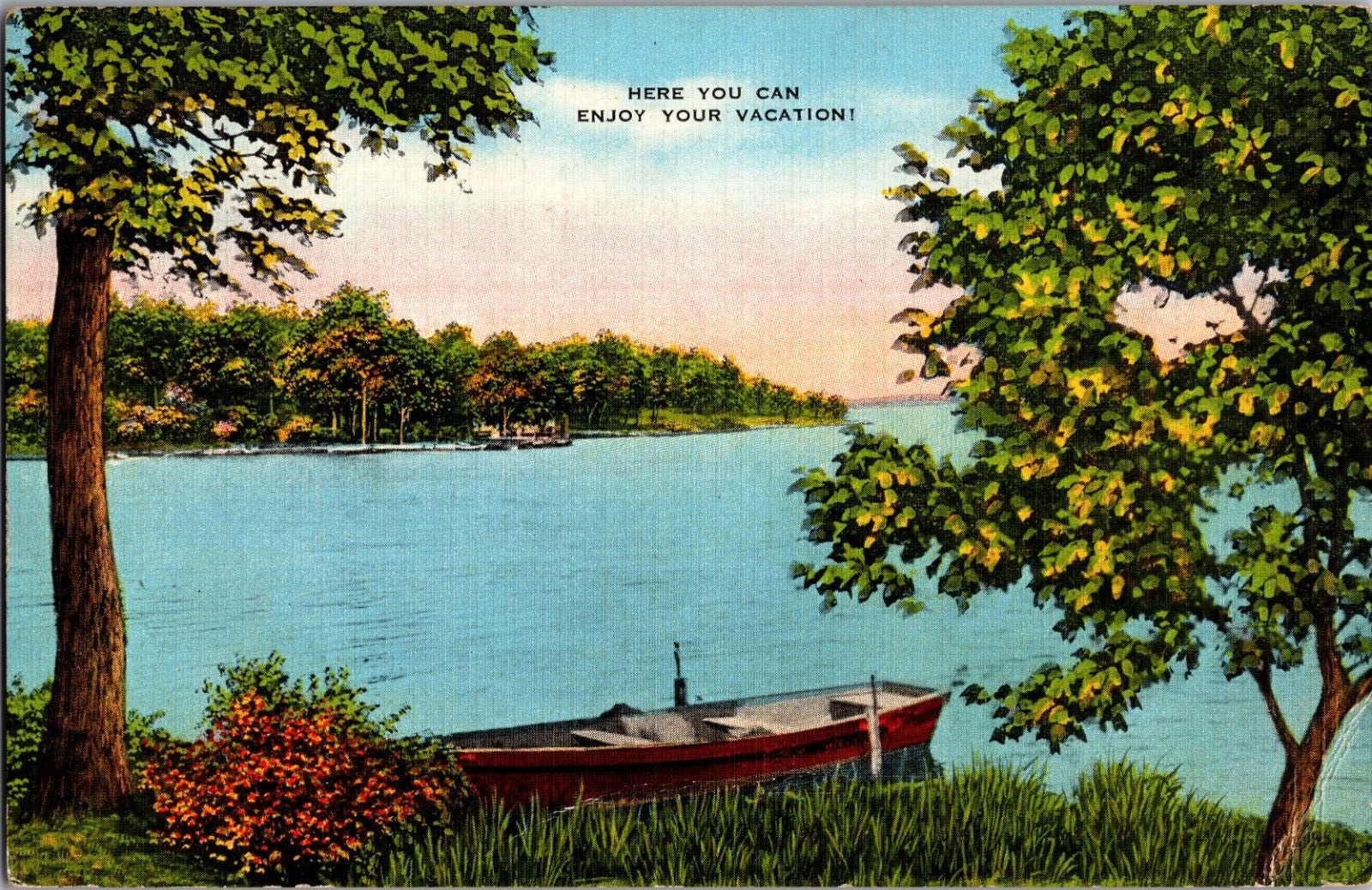 Postcard Park Falls Wisconsin Greetings from Mack's Lodge Highway 70 c1940s Lake