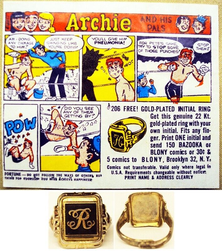 Scarce 1950's Topps Archie Comic & Send Away Premium Ring