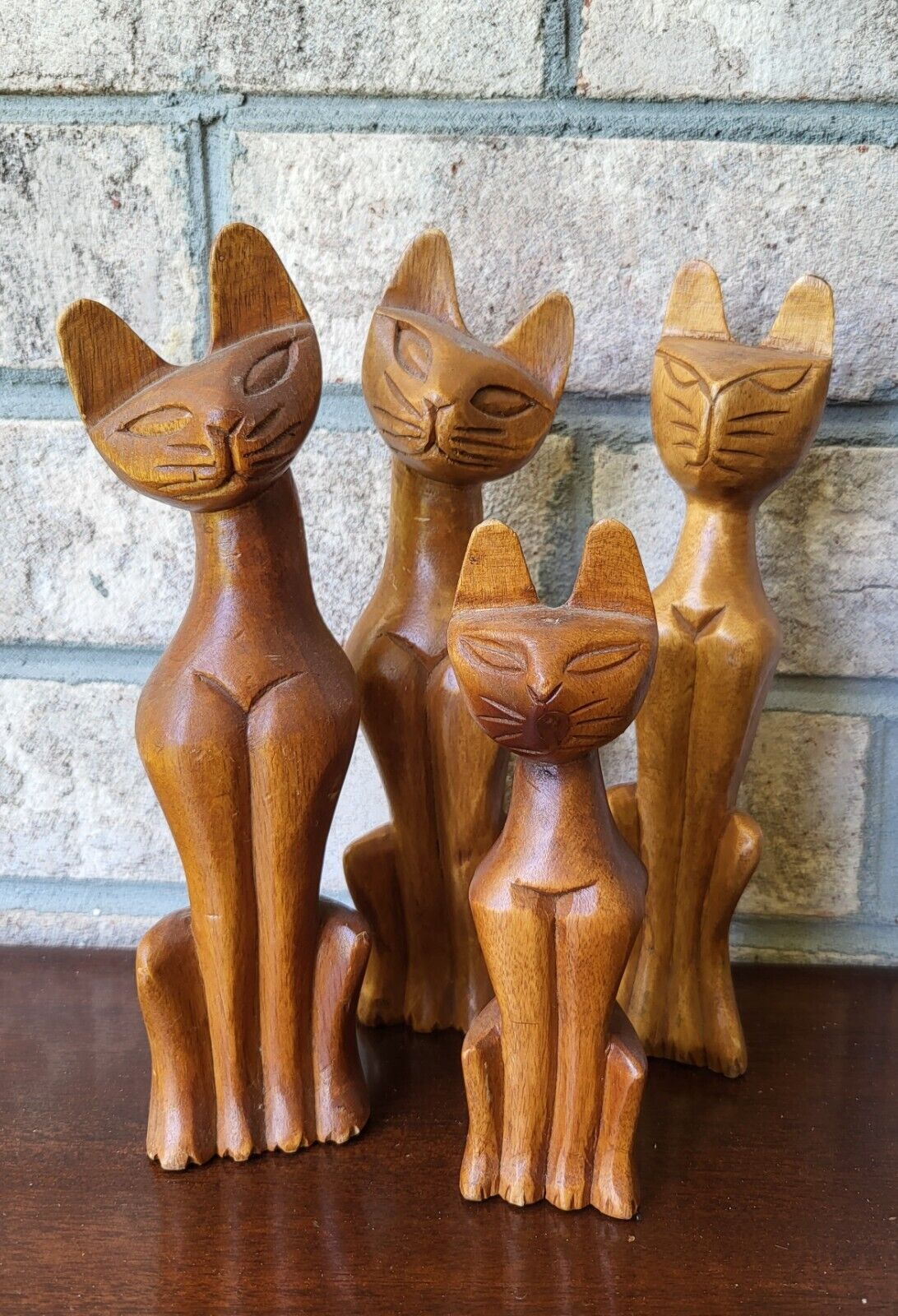 vintage handcarved wooden mid-century modern cat sculpture lot 8.6\