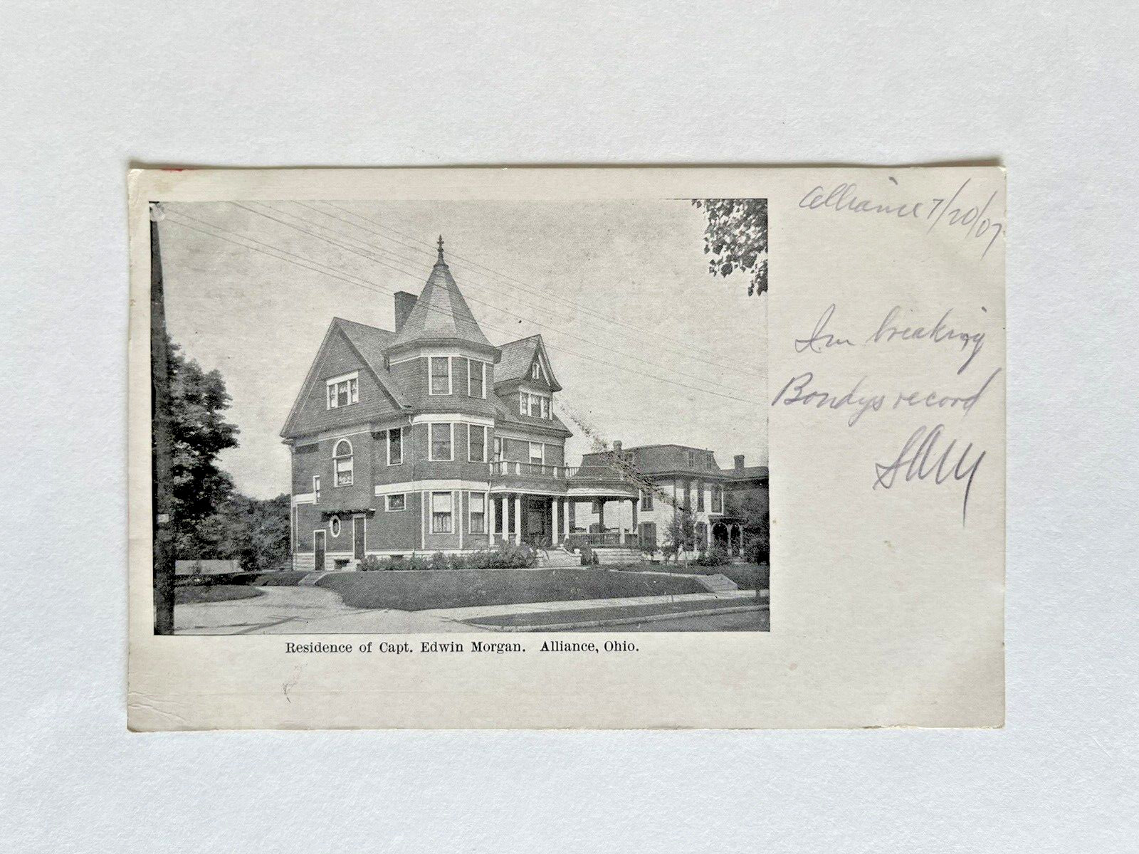 1907Antique Vintage Postcard CAPT EDWIN MORGAN RESIDENCE Alliance OH AVOID DELAY
