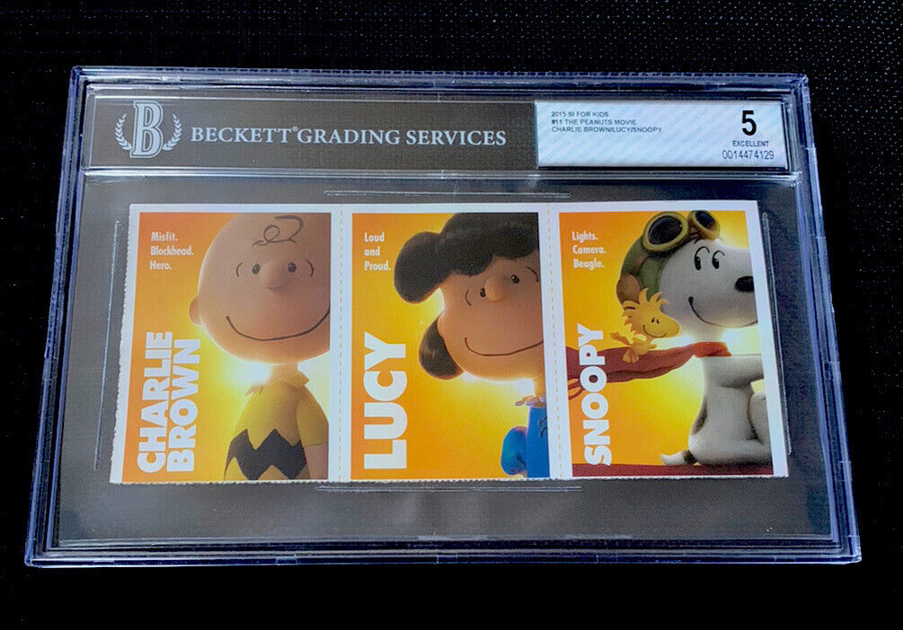CHARLIE BROWN PEANUTS MOVIE RARE CARD STRIP LUCY SNOOPY 2015 SI FOR KIDS BGS 5