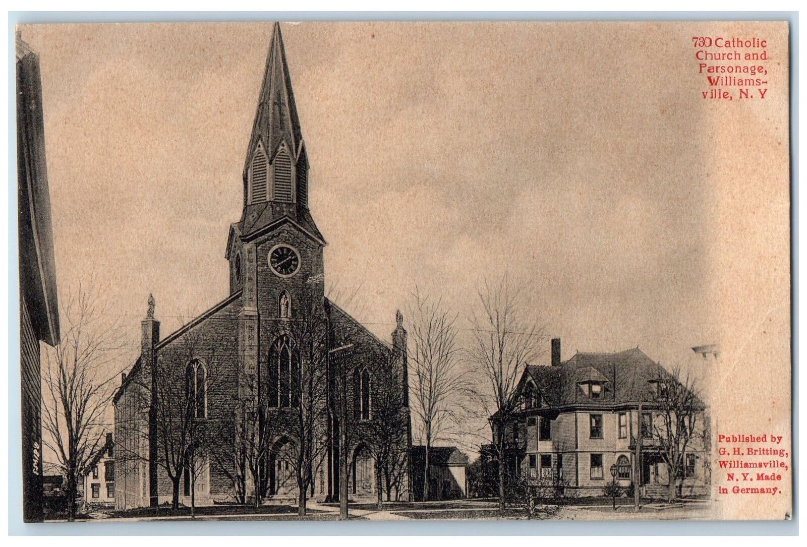 c1910 Catholic Church Parsonage House Williamsville New York NY Antique Postcard
