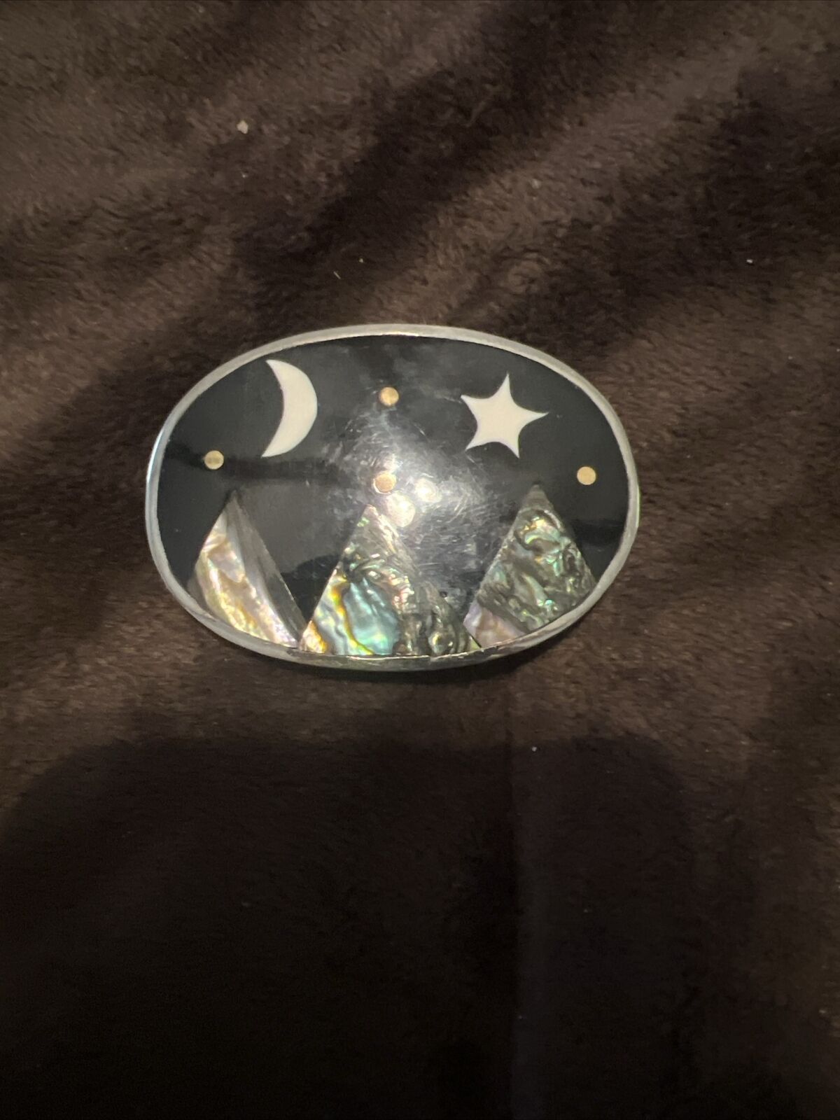 Kids Mother Of Pearl Inlaid Starry Mountain Scene Belt Buckle