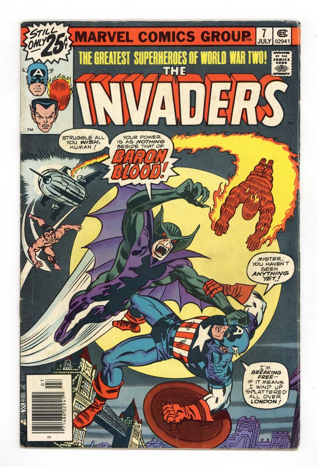 Invaders #7 VG+ 4.5 1976 1st app. Baron Blood, Union Jack, Jacqueline Falsworth