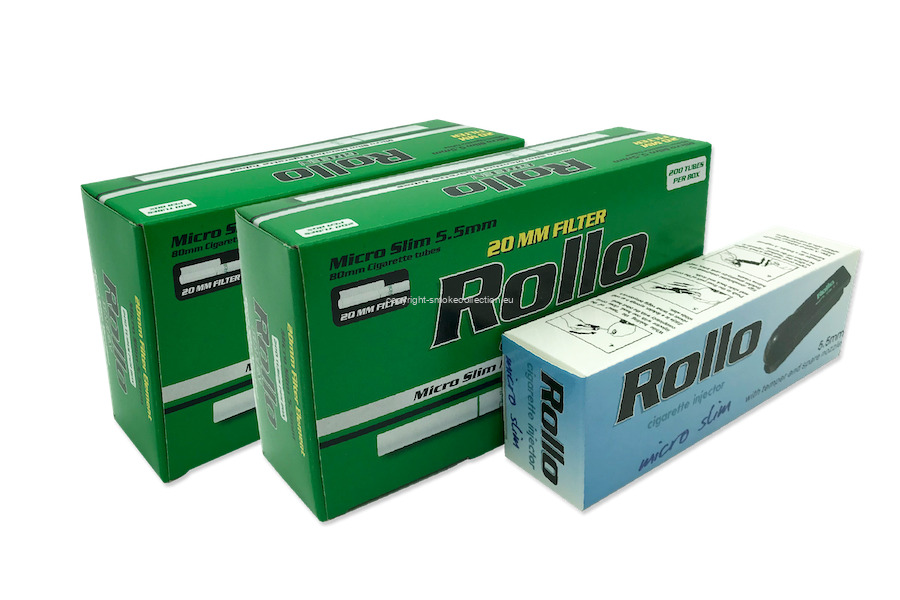 Rollo GREEN Micro Slim 5.5mm, 400 Menthol Empty Filter Tubes +1x Filling Machine