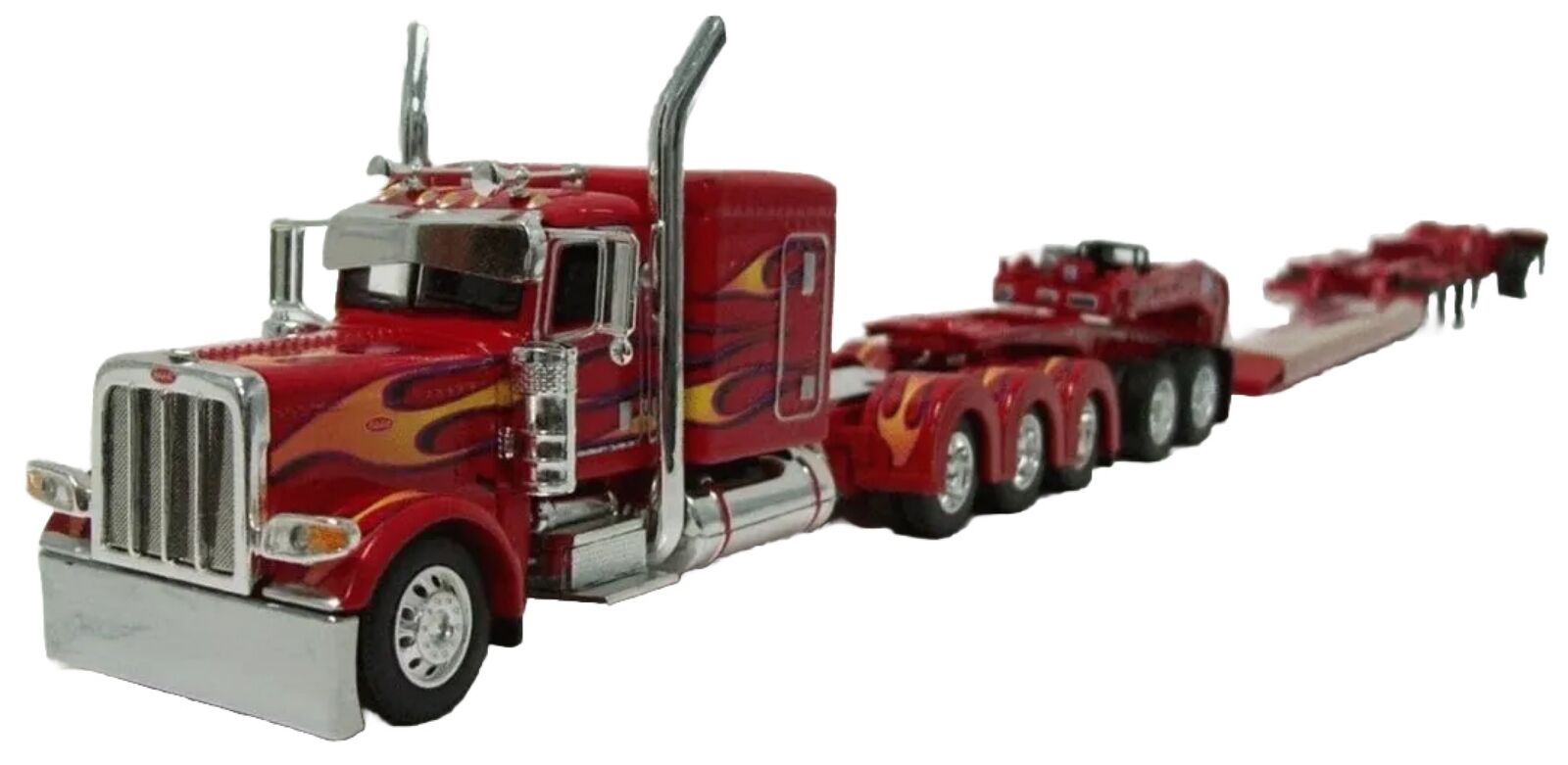 First Gear DCP 1:64 #60-1441 Peterbilt 389 Tri-axle~RED w/FLAMES~Fontaine Lowboy